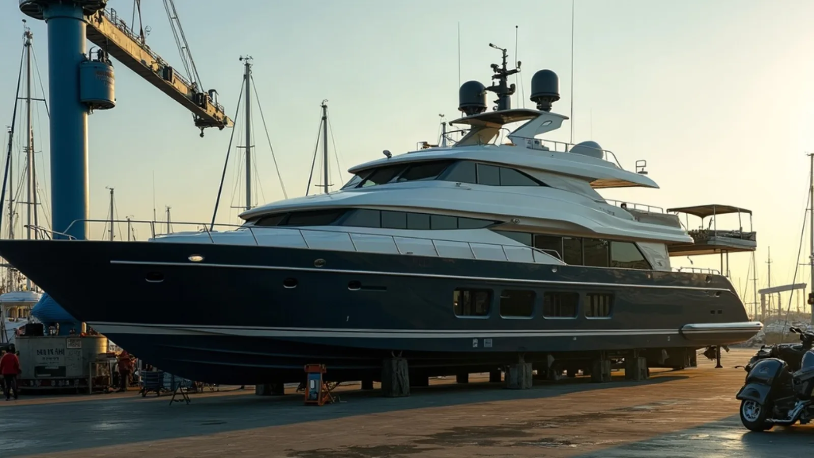 Motor yacht prepared for sale at an Indonesian boatyard