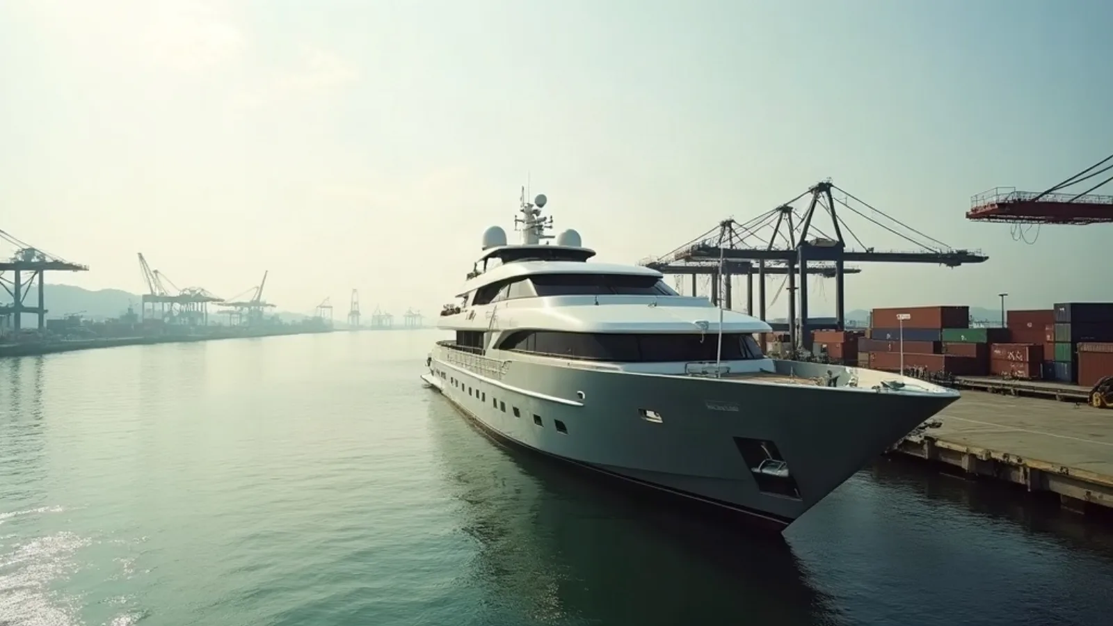Motor yacht alongside a commercial quay during import clearance