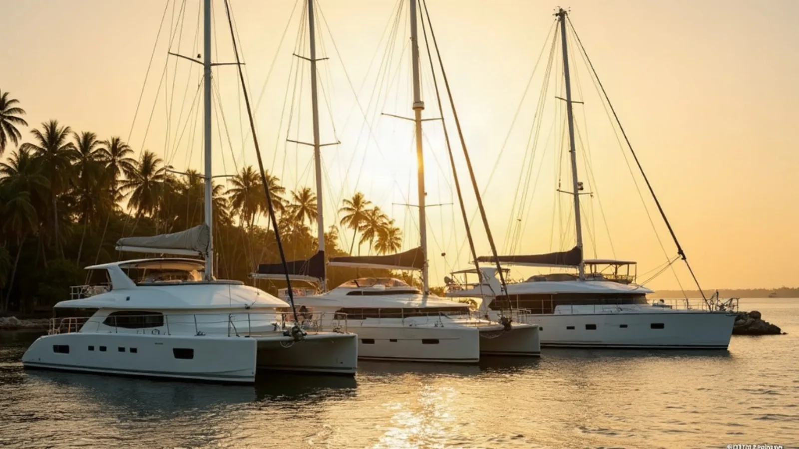 Cruising yachts and a catamaran moored at an Indonesian marina